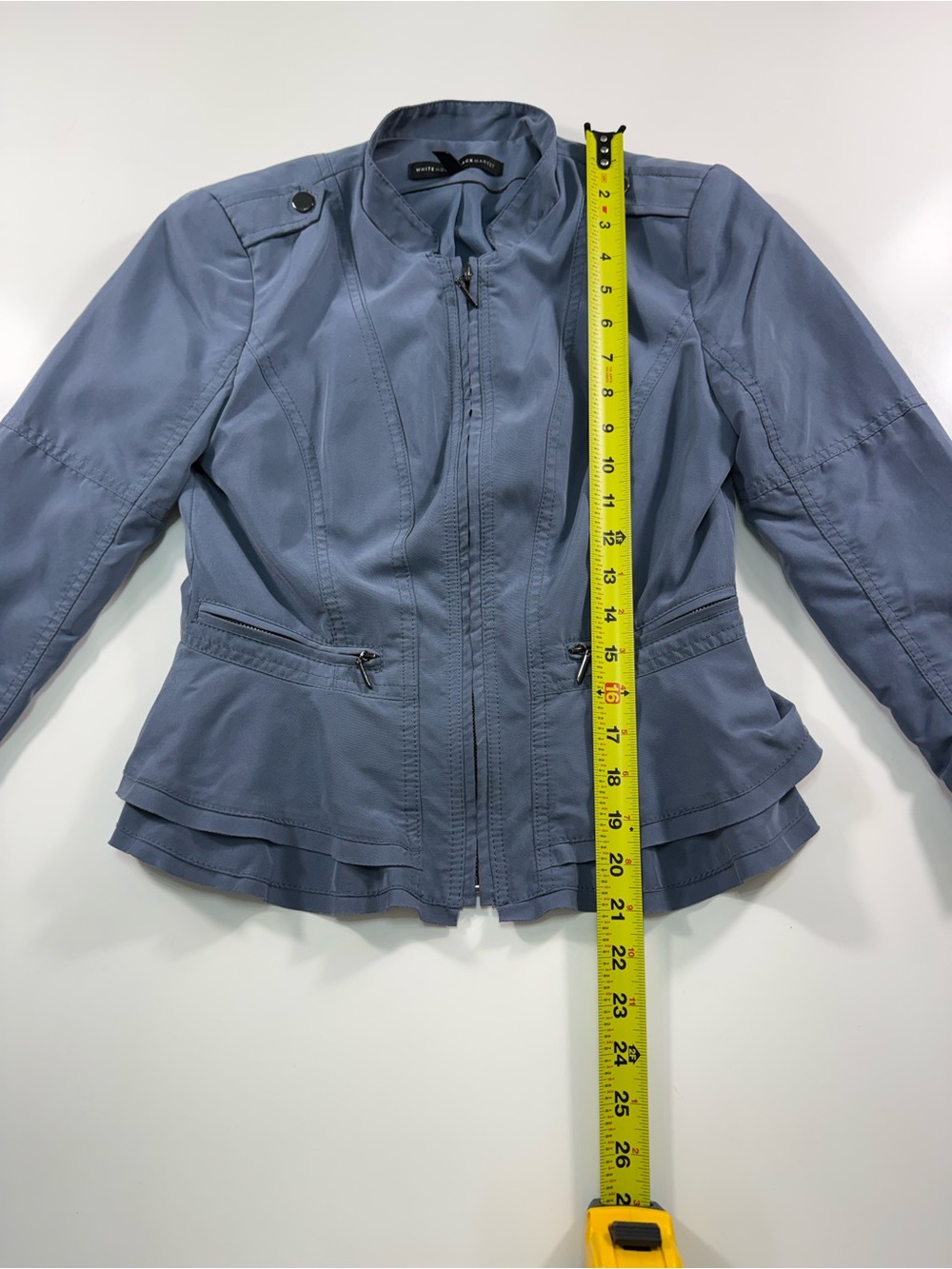 White House Black Market Blue Peplum Zip Jacket - Picture 3 of 7